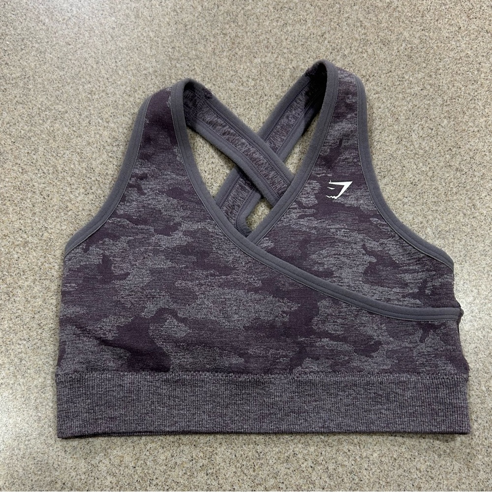 Purple camo v neck sports bra Gymshark size Small